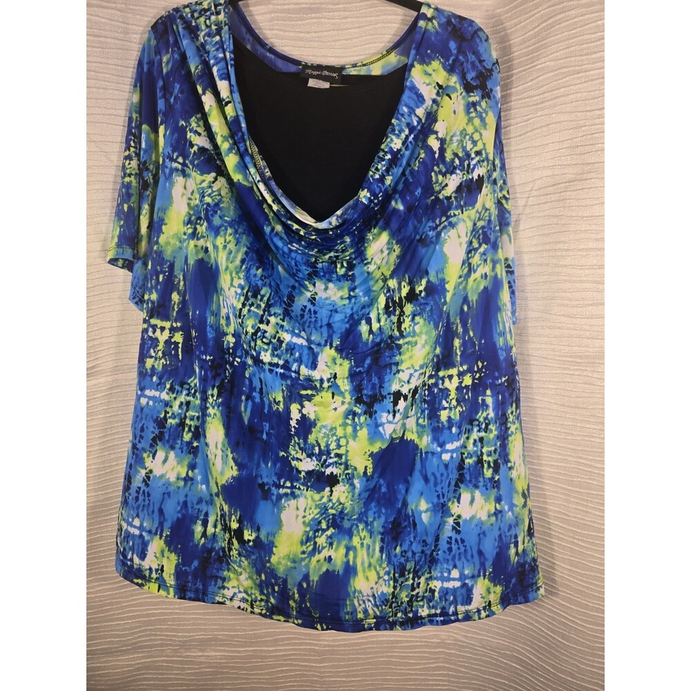 Maggie Barnes 3X Colorful Animal Print Abstract Drape Roll Neck Top